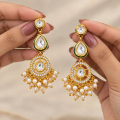 Royal Green Kundan Pearl Earrings