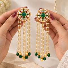 Emerald Drop Kundan Earrings