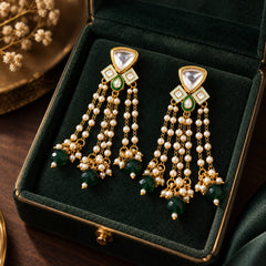Moti Emerald Kundan Earrings
