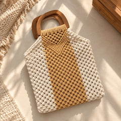 Cream & Beige Macrame Hand Bag