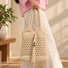 White Macrame Tote Bag