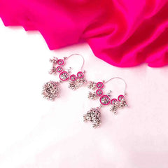 Floral Pink Enamel Jhumka Earrings