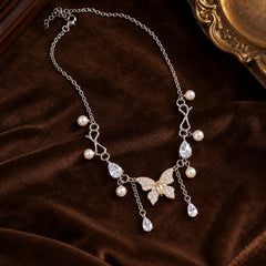 Butterfly Pearl Cascade Necklace