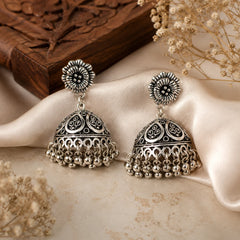 Oxidised Silver Dome Jhumka Earrings