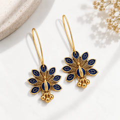 Navy Blue Peacock Hoop Earrings