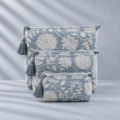 Grey & White Blossom Pouch Set