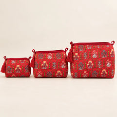 Red Floral Pouch Set