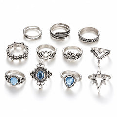 Set of 11 Silver Boho Statement Ring Set