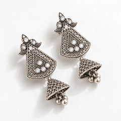 Silver Ethnic Embellished Jhumka Earrings