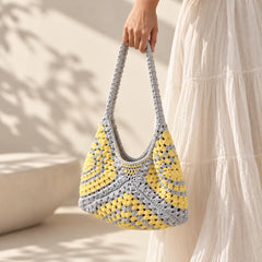 Lemon & Grey Knot Crochet Bag
