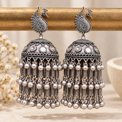 Oxidised Peacock Jhumka Earrings