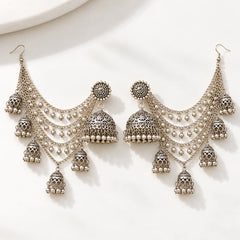 Oxidised Ear Chain Jhumkas