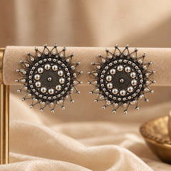 Oxidised Silver Sunburst Earrings