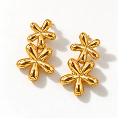 Double Flower Cluster Stud Earrings - 18K Gold Plated