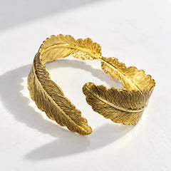 Antique Gold Feather Cuff