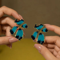 Ombre Blue Enamel Flower Stud Earrings