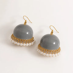 Grey Meenakari Dome Pearl Jhumka