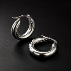 Chunky Silver Hoop Earrings - Silver 925