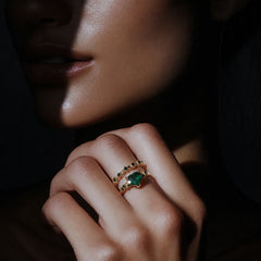 Emerald Crystal Heart Rings Set