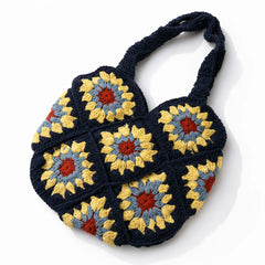 Navy Blue Sunburst Crochet Shoulder Bag