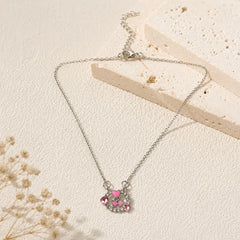 Pink Heart Bow Circle Pendant Necklace