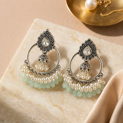Mint Green Pearl Chandbali Earrings