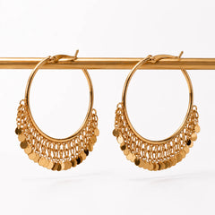 Gold Coin Fringe Earrings