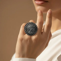 Black Oxidised Floral Rings