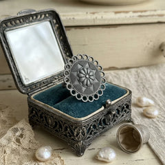 Black Oxidised Floral Medallion Rings