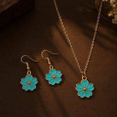 Turquoise Flower Necklace & Earrings Set