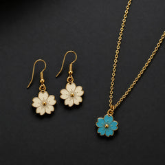 Floral Enamel Necklace & Earrings Set