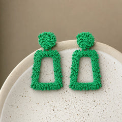 Green Textured Geometric Drop Earrings