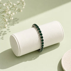 Silver Emerald Stone Chain Bracelet - Silver 925