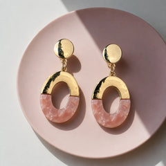 Gold Blush Oval Drop Earrings