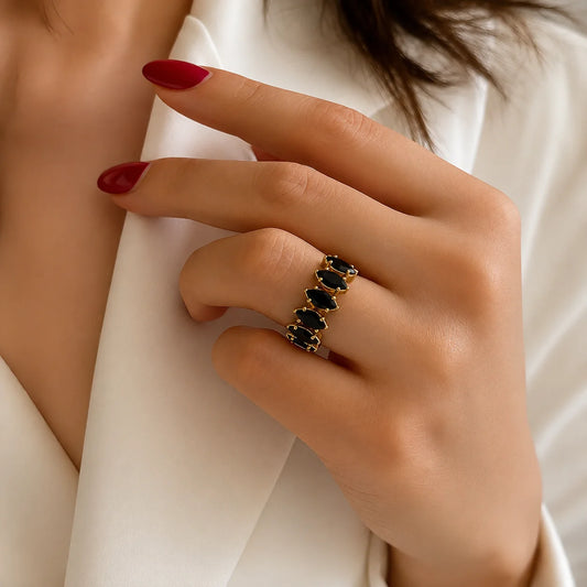 Midnight Crystal Cuff Ring - 18K Gold Plated