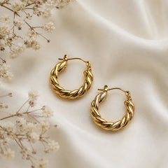 Twisted Gold Hoop Earrings - 18K Gold Plated