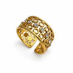 Filigree Crystal Band Ring - 18K Gold Plated