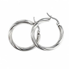 Twisted Silver Hoop Earrings - Silver 925