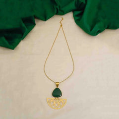 Filigree Green Stoned Pendant Necklace