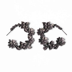 Oxidised Black Metal Floral Hoops