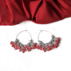 Oxidised Beaded Colourful Jhumka Hoop Earrings
