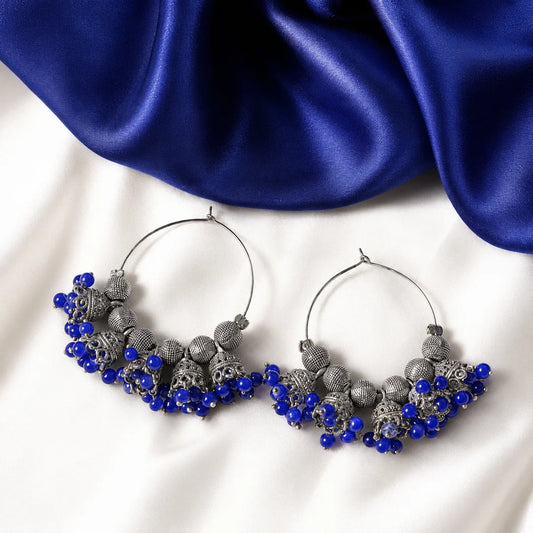 Oxidised Beaded Colourful Jhumka Hoop Earrings