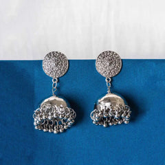 Silver Intricate Dome Bell Jhumka