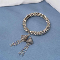 Silver Beaded Triangular Chain Tassel Bracelet