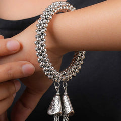 Silver Beaded Triangular Chain Tassel Bracelet