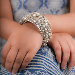Silver Wavy Ghungroo Cuff Bracelet