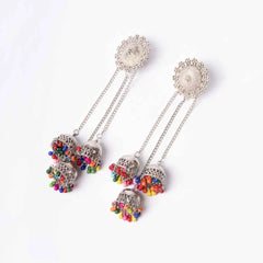 Silver Long Multi Colour Beaded Jhumka Earrings