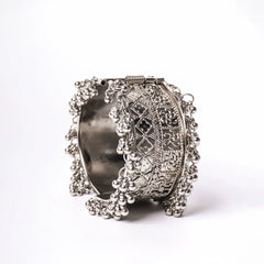 Intricate Silver Ghungroo Cuff Bangle