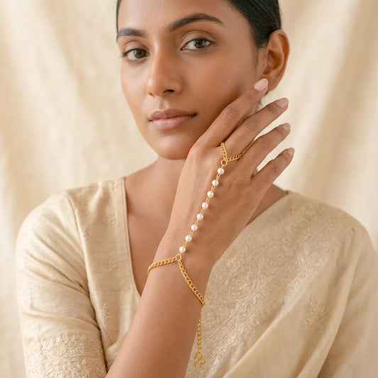 Golden Pearl Ring Bracelet