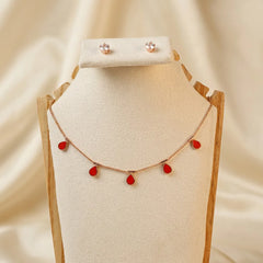 Teardrop Chain Necklace and Crystal Stud Earrings Set